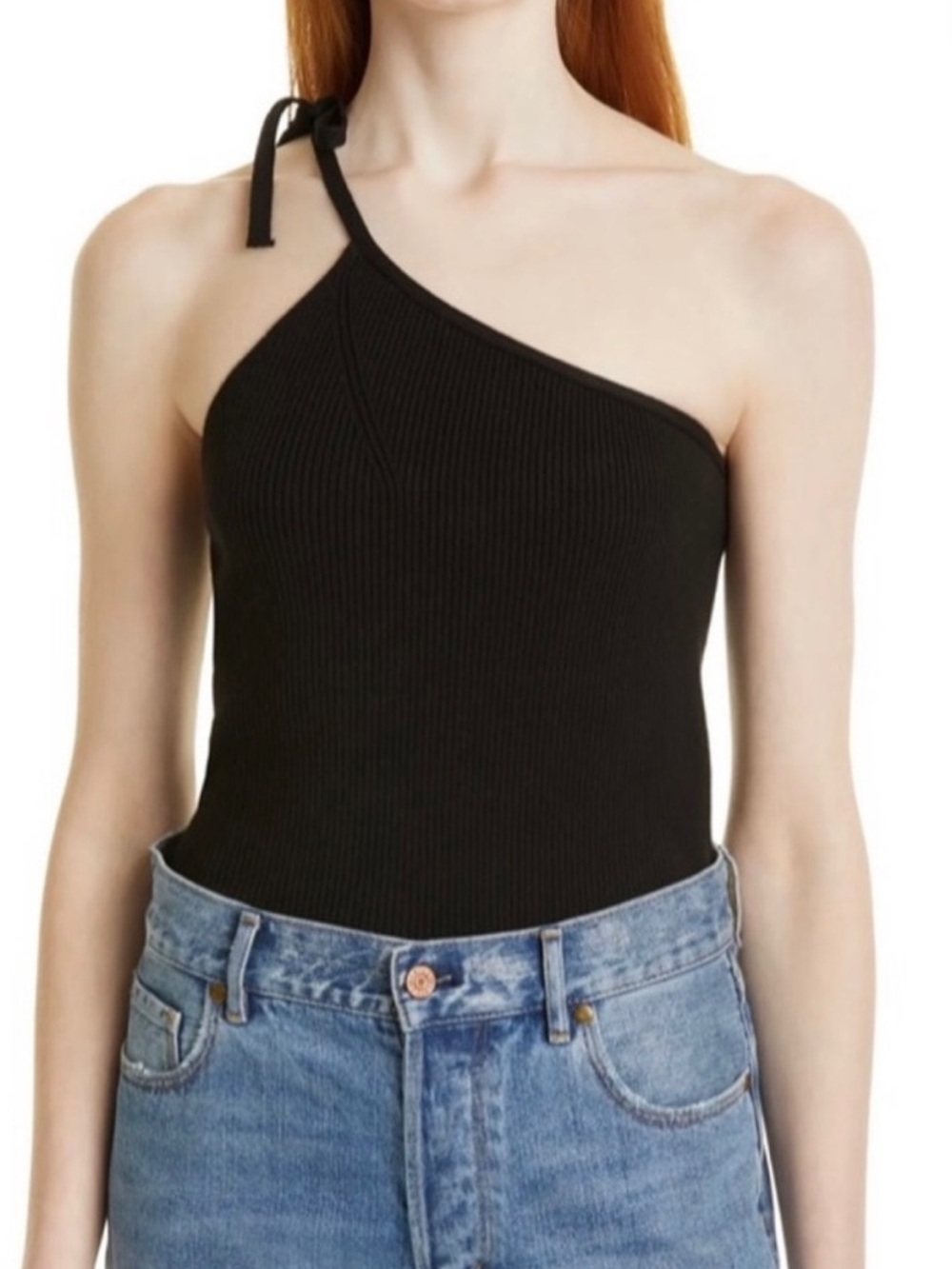 BA&SH BLACK ONE-SHOULDER TANK TOP